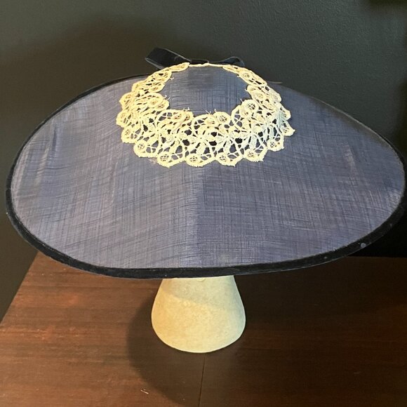 Vintage Navy Blue Handmade Asymmetric Fascinator Hat with Lace & Velvet Accents main image 9